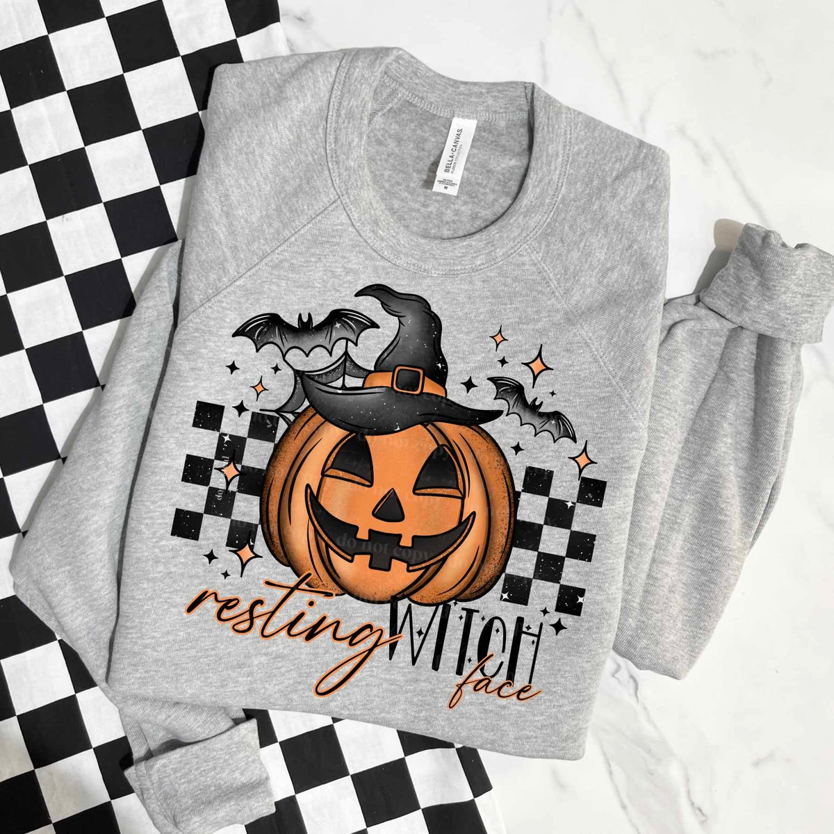 Resting witch face black checkered (CSC) 55587 DTF transfer