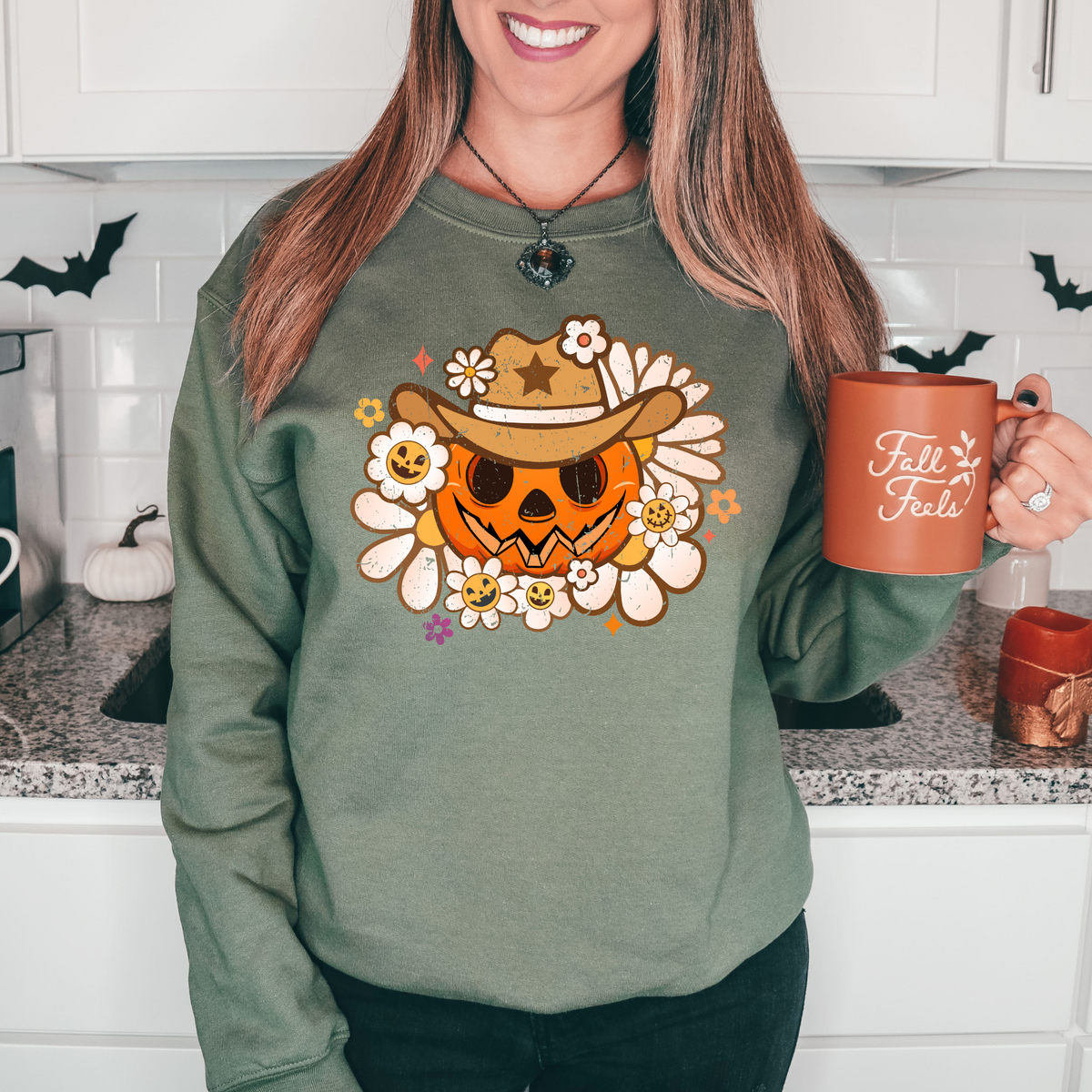 Western Pumpkin Floral Distressed 3025 DTF TRANSFER