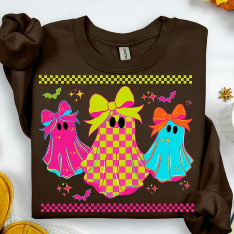 Neon Ghosts with checker strips DTF transfer