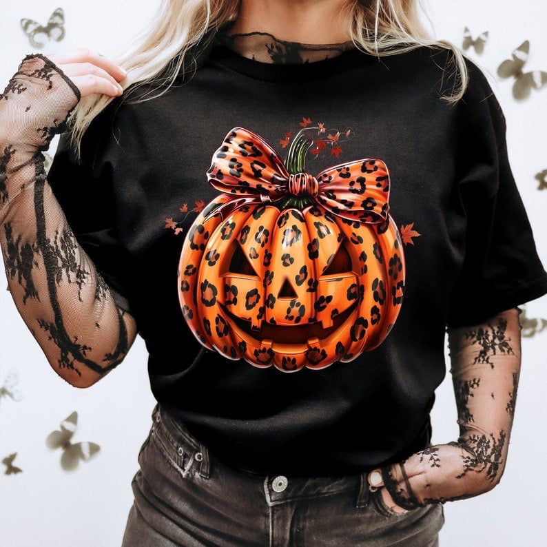 Leopard pumpkin with bow 50993 DTF transfer