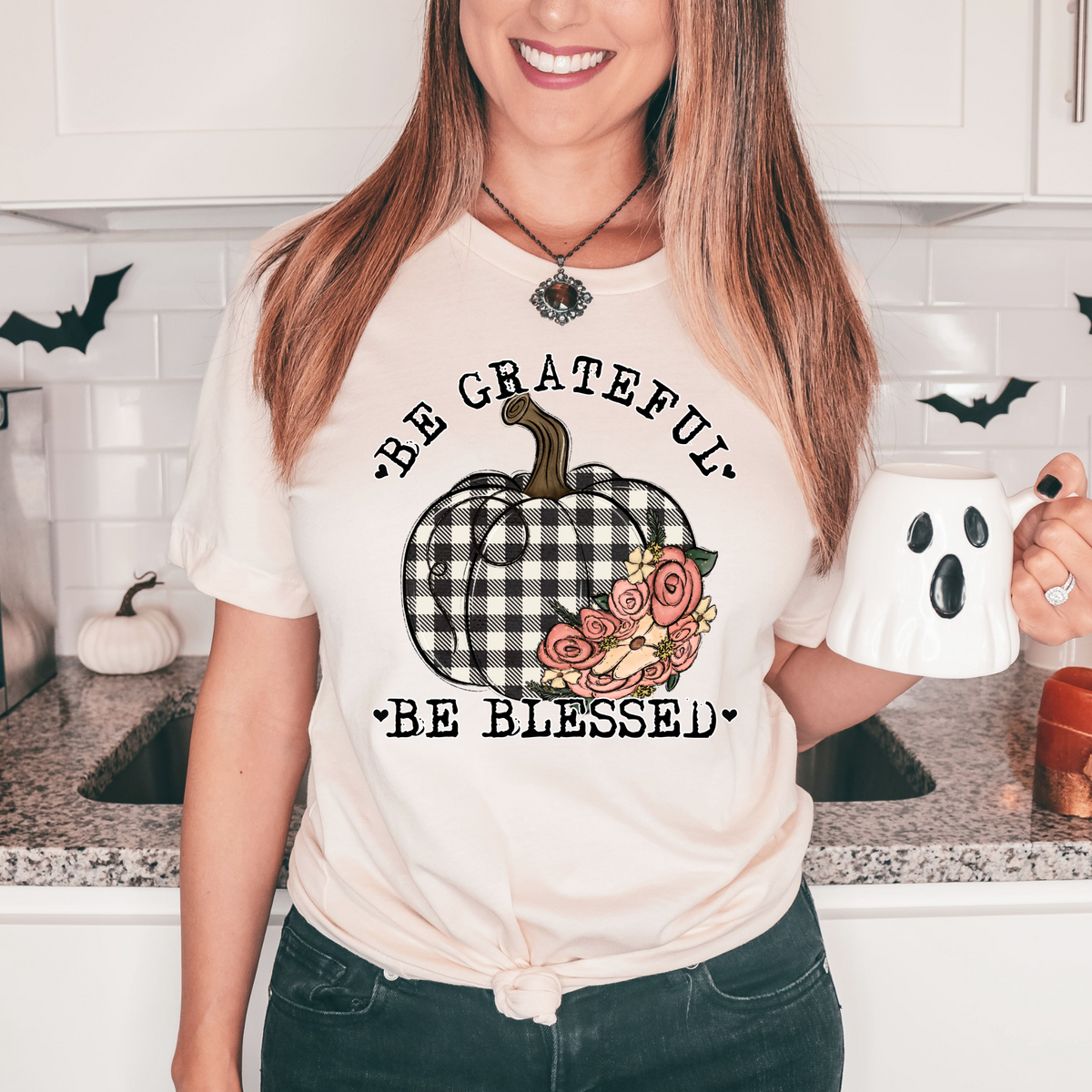 Be Grateful Be Blessed (Plaid Pumpkin, Flowers) 3061 DTF TRANSFER