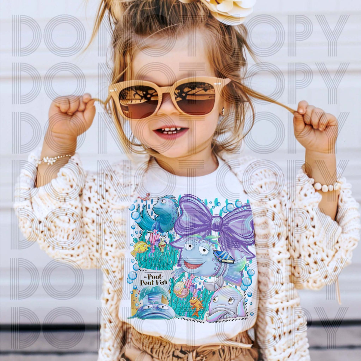 Pout Fish Storytime with Bow Sunday Special DTF transfer