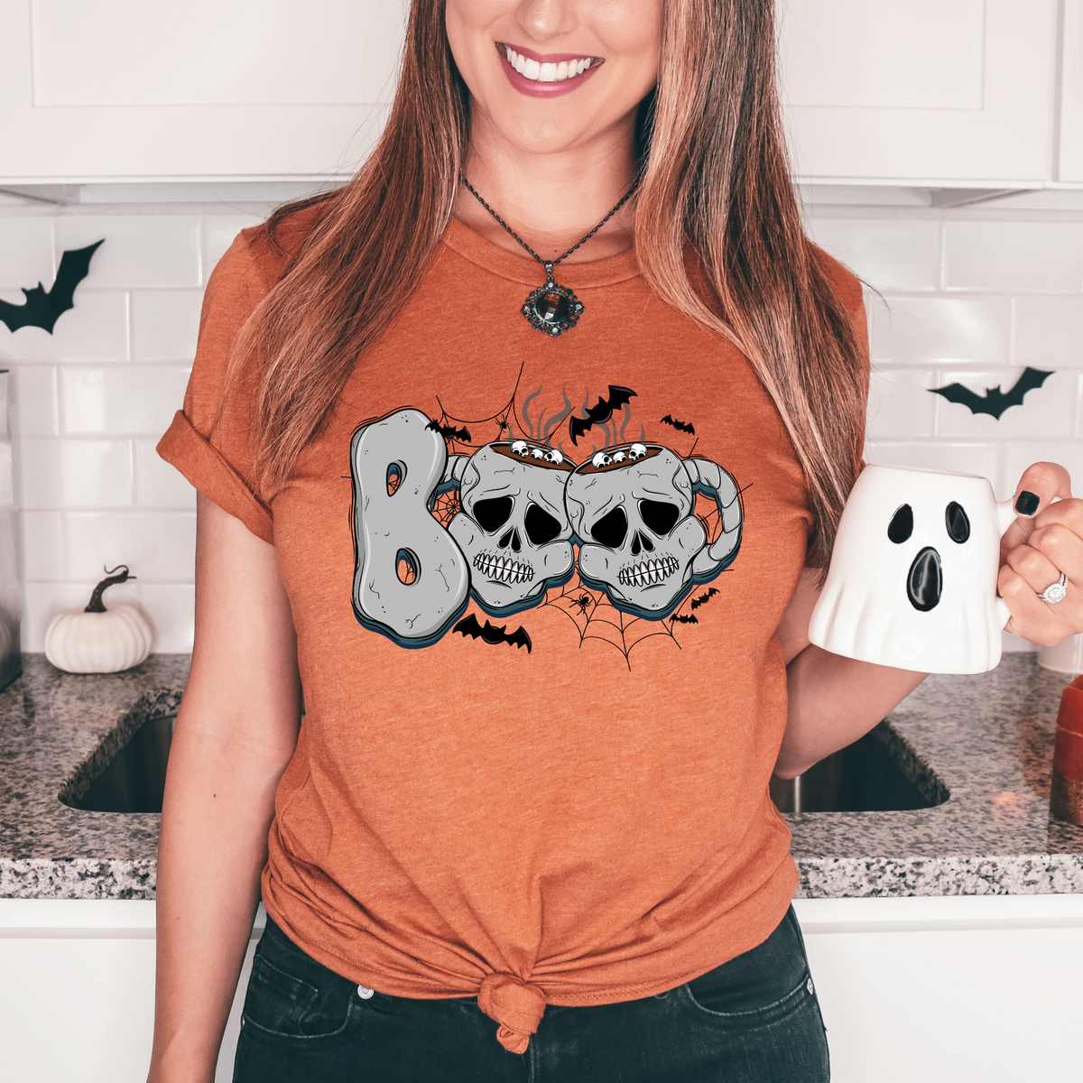 Boo (Skeleton, Coffee Mug, Spiders) FRONT ONLY 3085 DTF TRANSFER