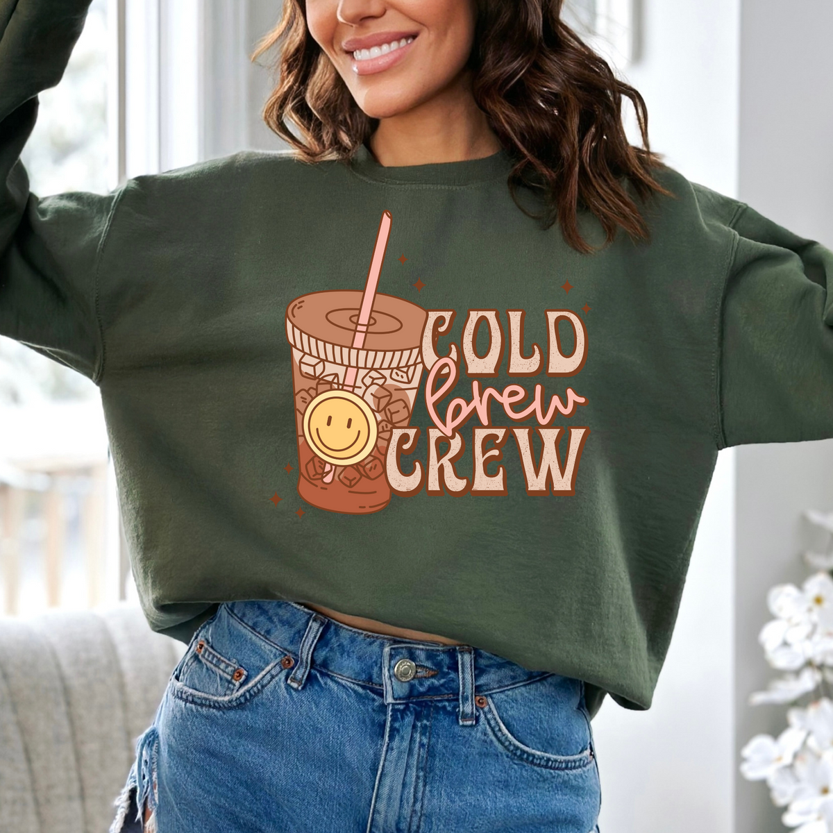 Cold Brew Crew (Smiley, Retro) 3095 DTF transfer