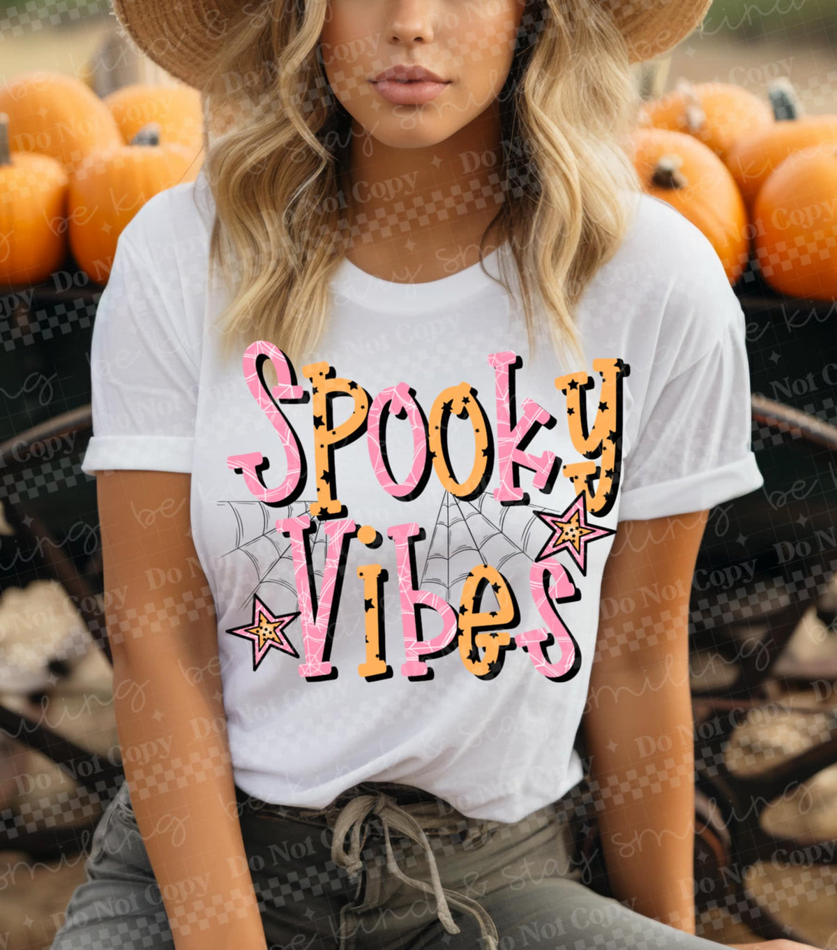 Spooky Vibes stars pink and orange (two peas) DTF transfer