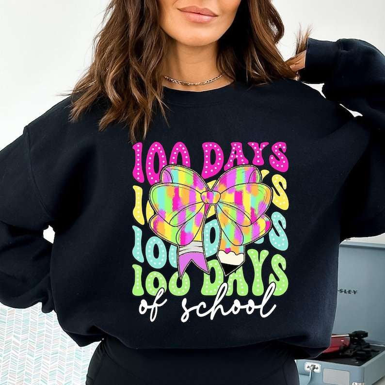 100 days of school brushstroke bow 77630 DTF transfer