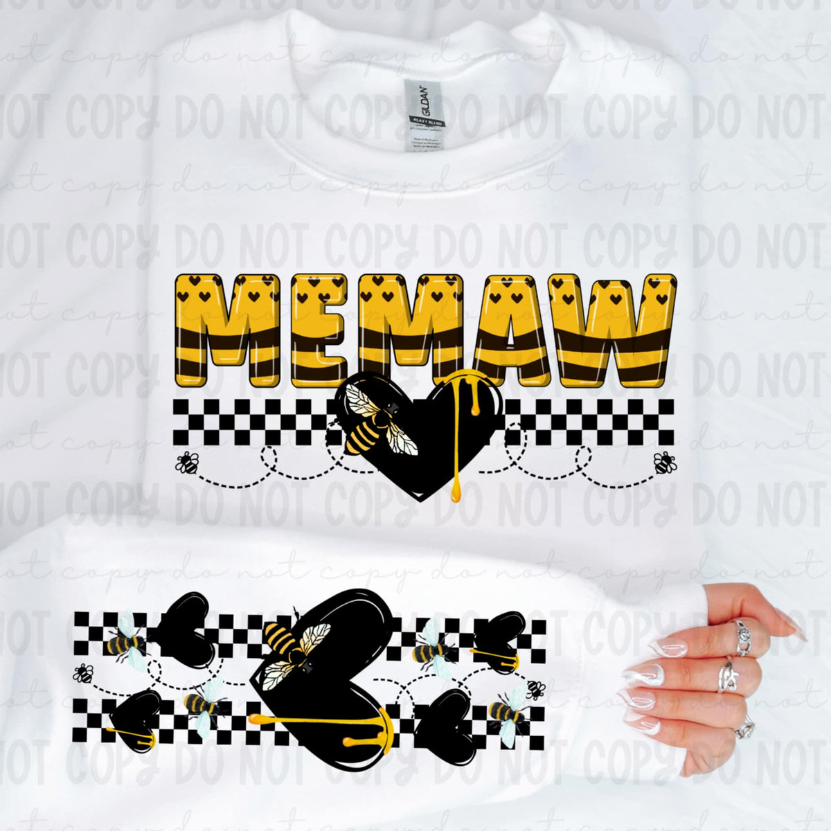 Memaw honey bee patterned FRONT (REVEL) 91265 DTF transfer