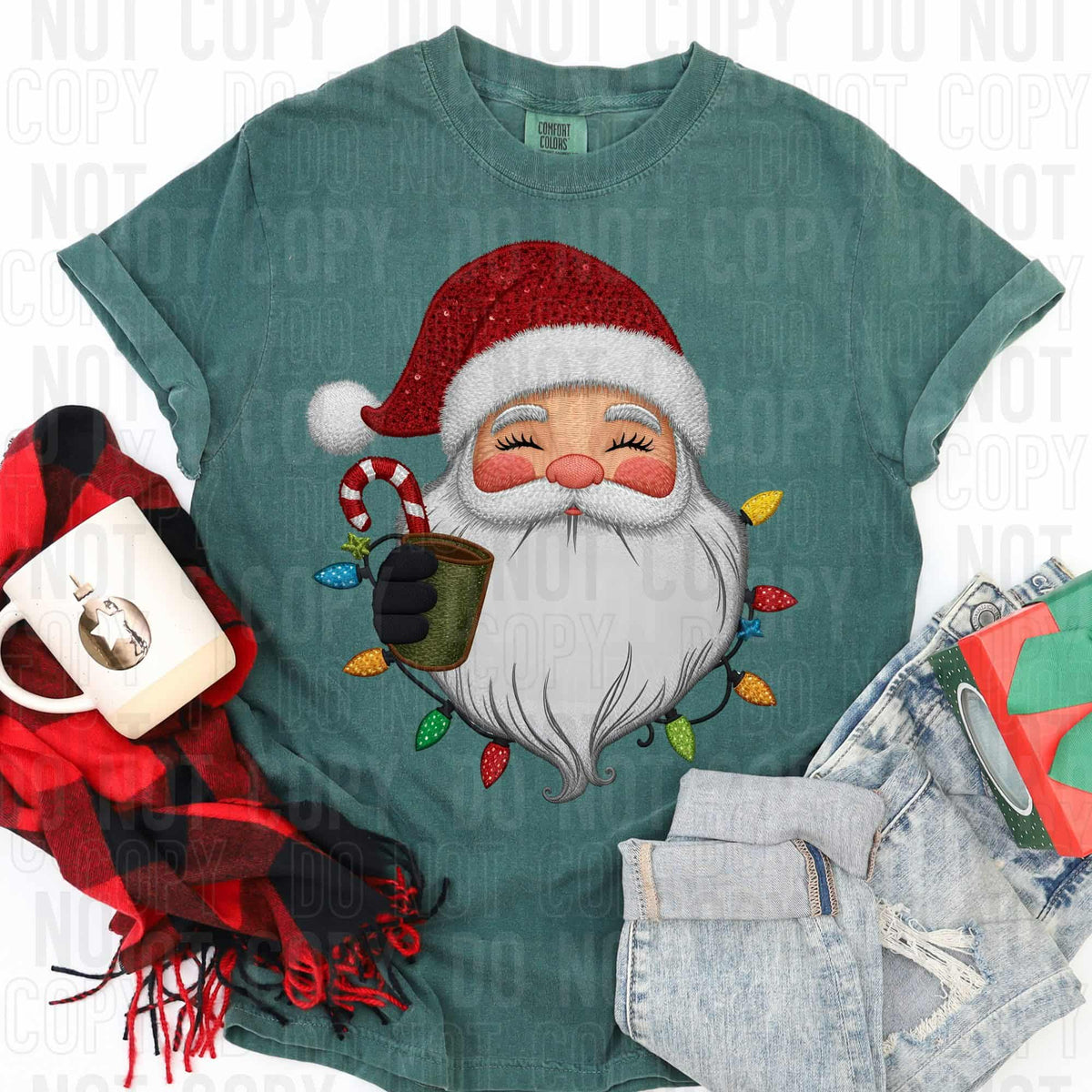 Santa with mugs and lights SBB DTF Transfer