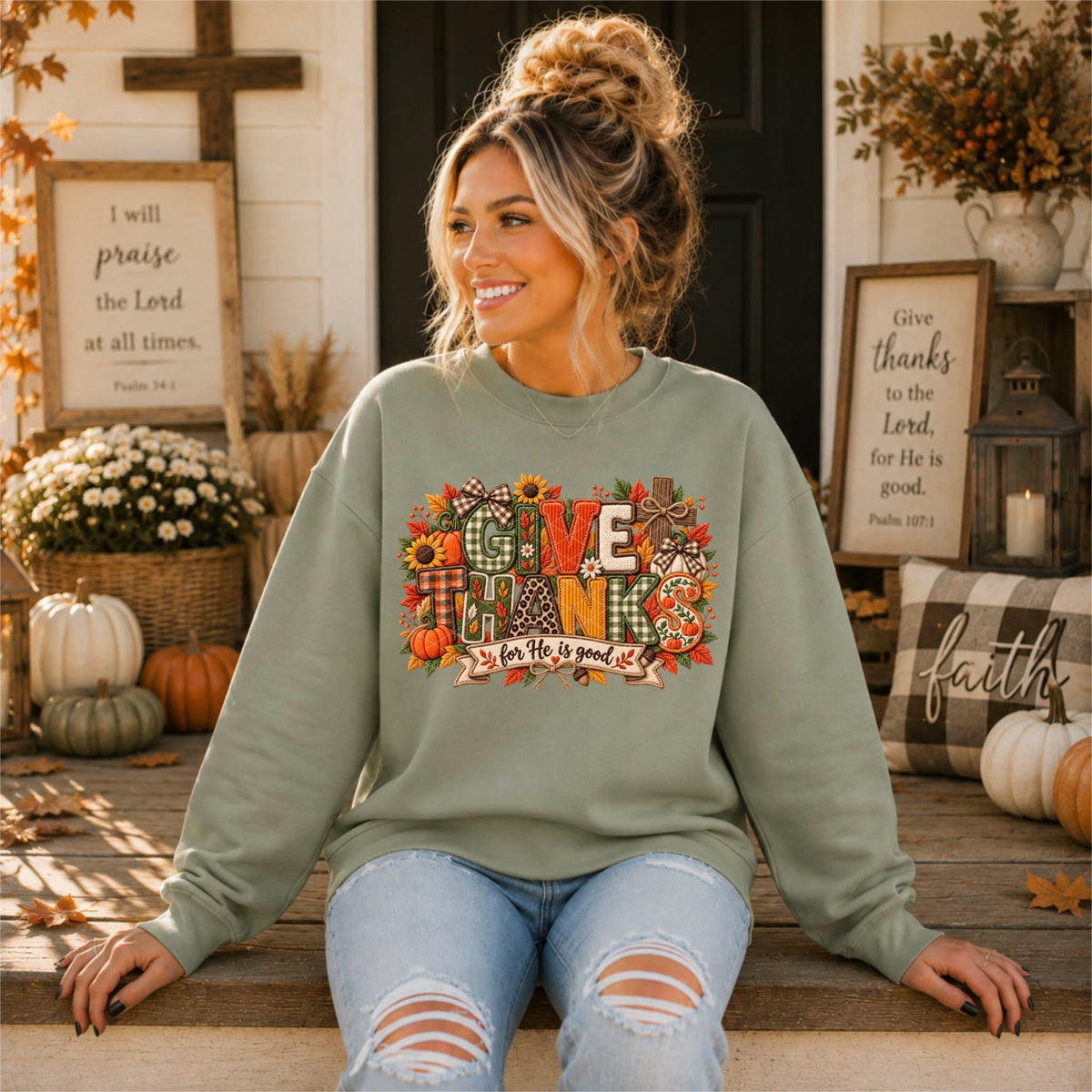 Give thanks for he is good fall fabric print (SDD) DTF Transfer