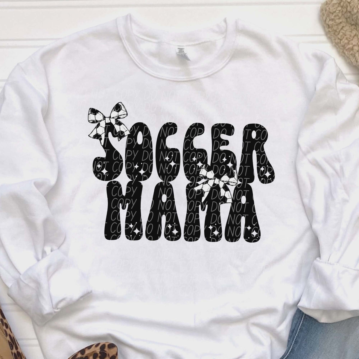 Soccer Mama bows black words (city) DTF transfer