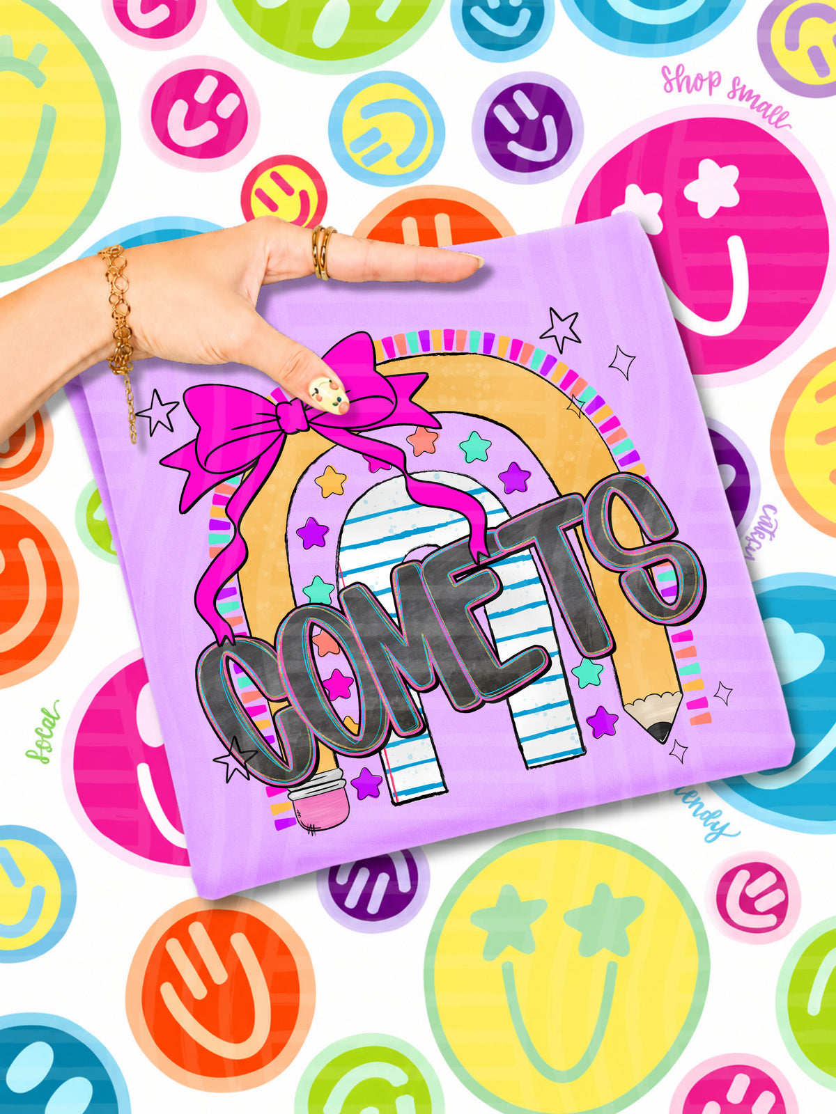 comets tie dye apple with white dots & green bug (CAPLINGER) DTF Transfer