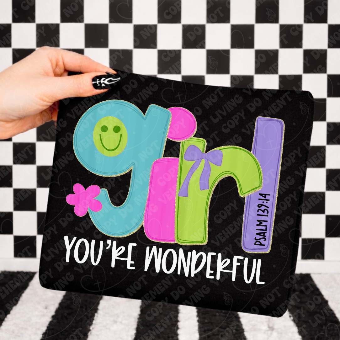 You're wonderful girl happy face WHITE (Vehement) DTF Transfer