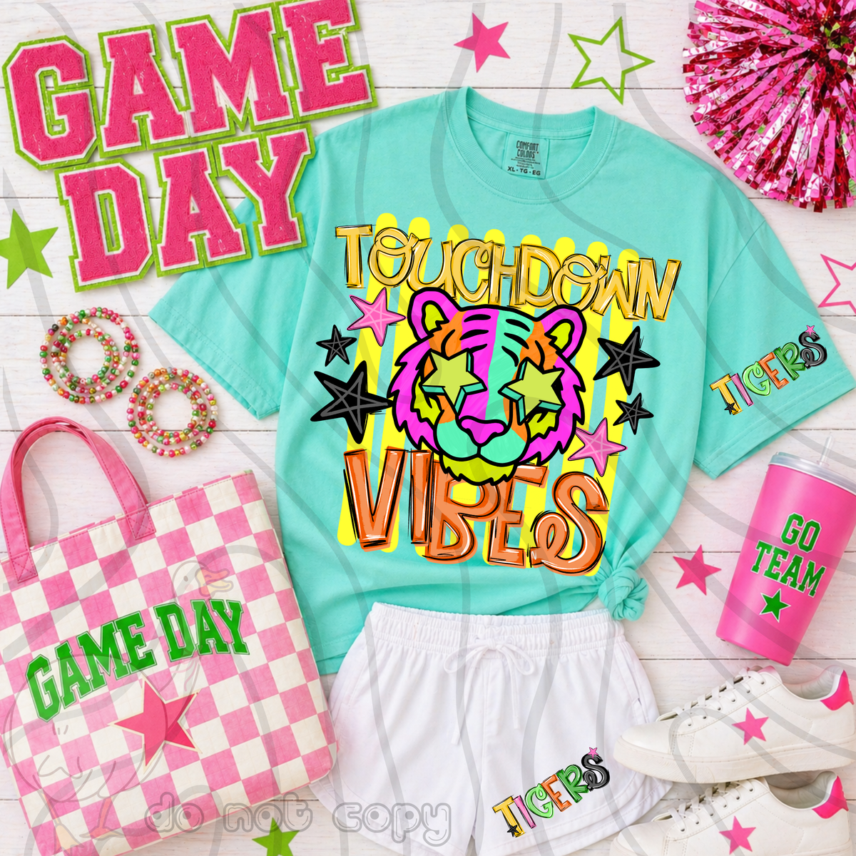 Tigers touchdown vibes NEON (FRONT ONLY) (DKD) DTF Transfer