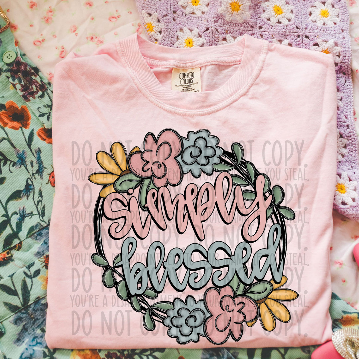 Simply Blessed neutral wreath (SWD) DTF transfer