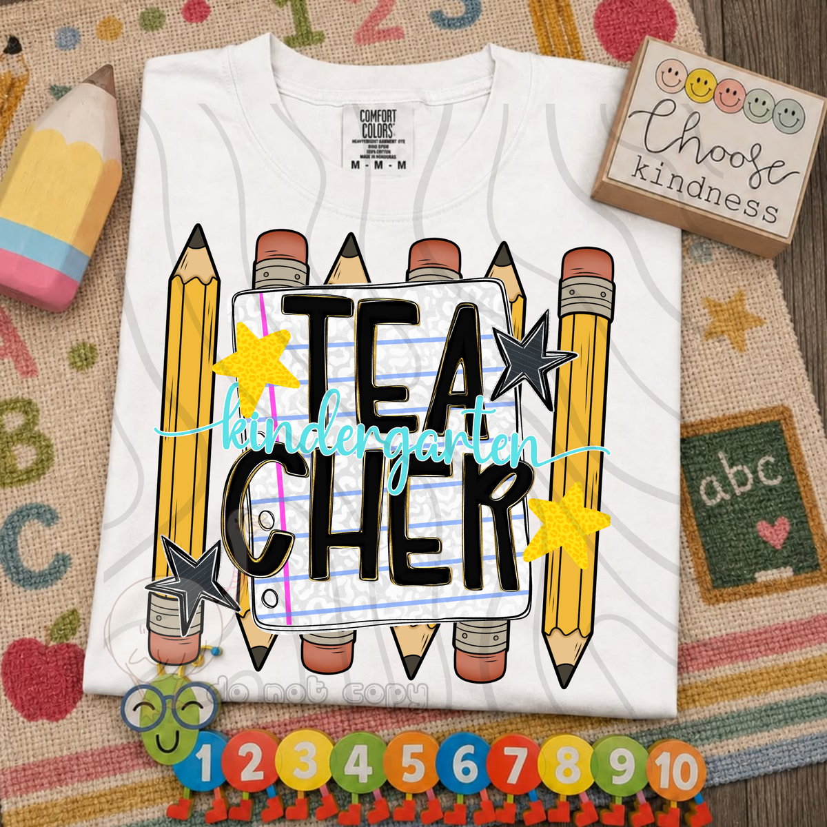 Kindergarten teacher pencil and stars (DKD) DTF transfer