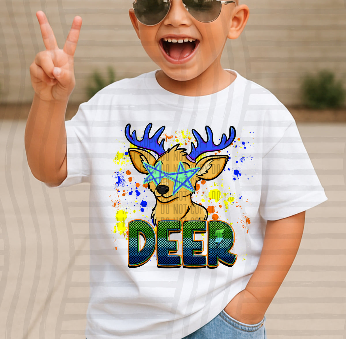 deer paint splatter boy blue green and yellow (Caplinger) DTF Transfer