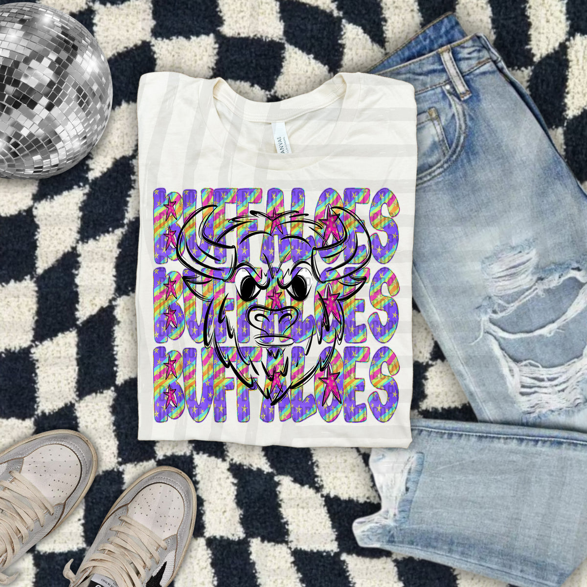 Buffaloes Colorful Word Stacked With Stars 108572 DTF Transfer