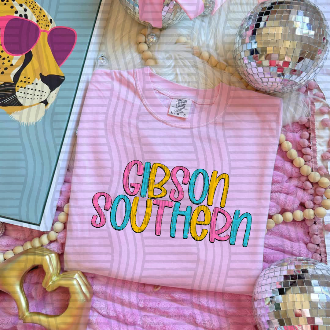 blue yellow and pink gibson southern stacked (Caplinger) DTF Transfer
