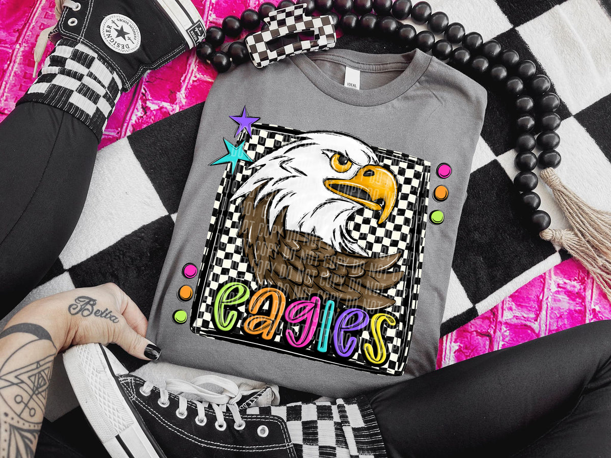 Checkered Preppy Bright Eagles White with Brown Wing (Caplinger) DTF transfer