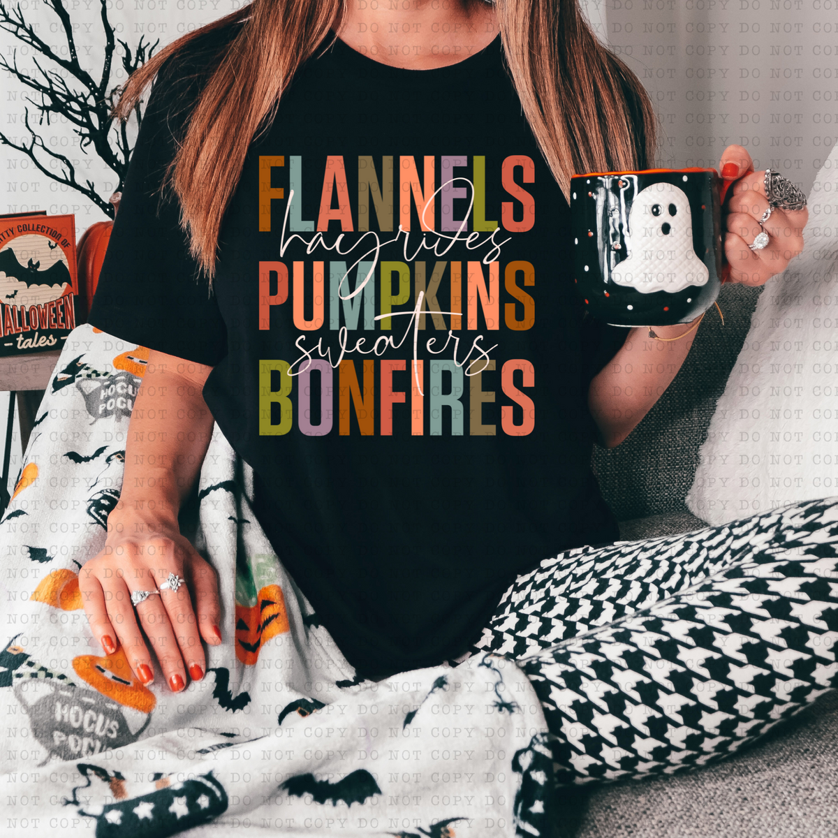 Flannels, Hayrides, Pumpkins, Sweaters, Bonfires (White writing) 3106 DTF Transfers