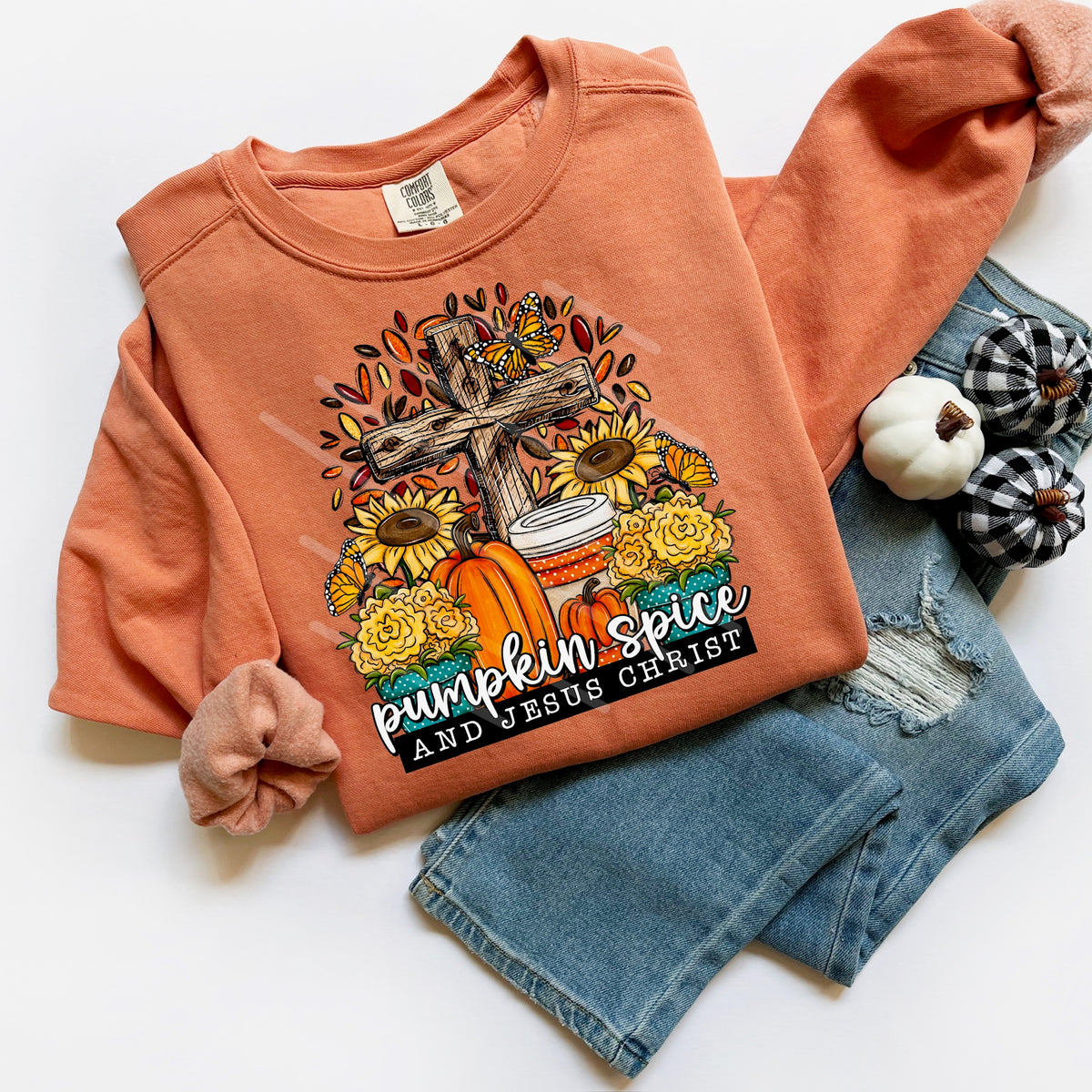 Pumpkin spice and Jesus christ 113933 DTF transfer