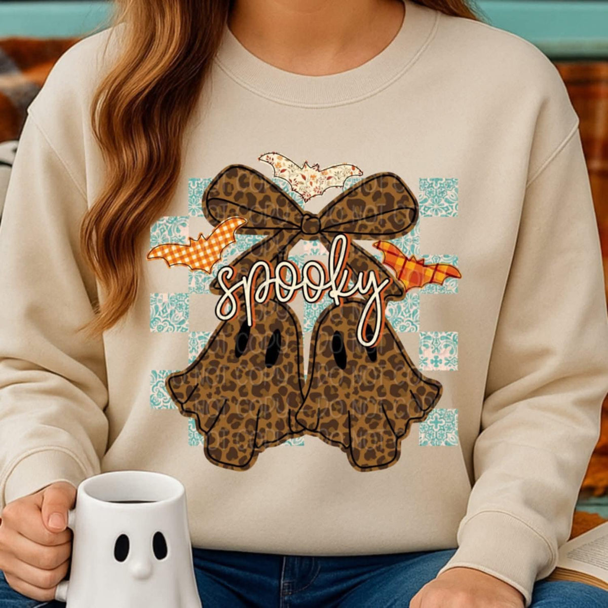 Spooky Leopard Ghost Cherries (digi) 113132 DTF transfer