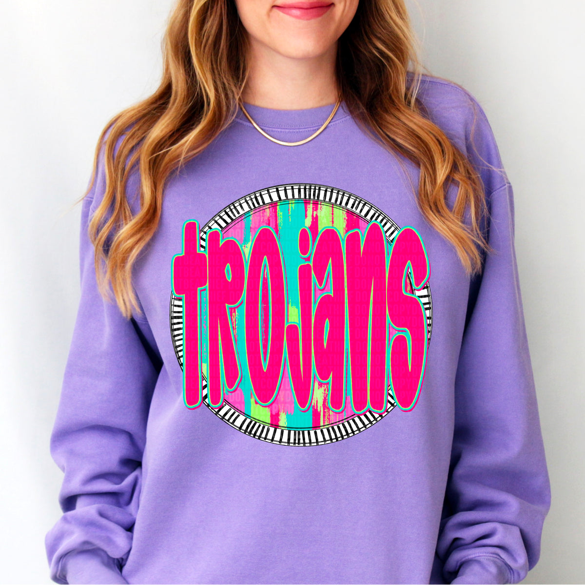 Trojans pink font circle 106211 DTF transfer