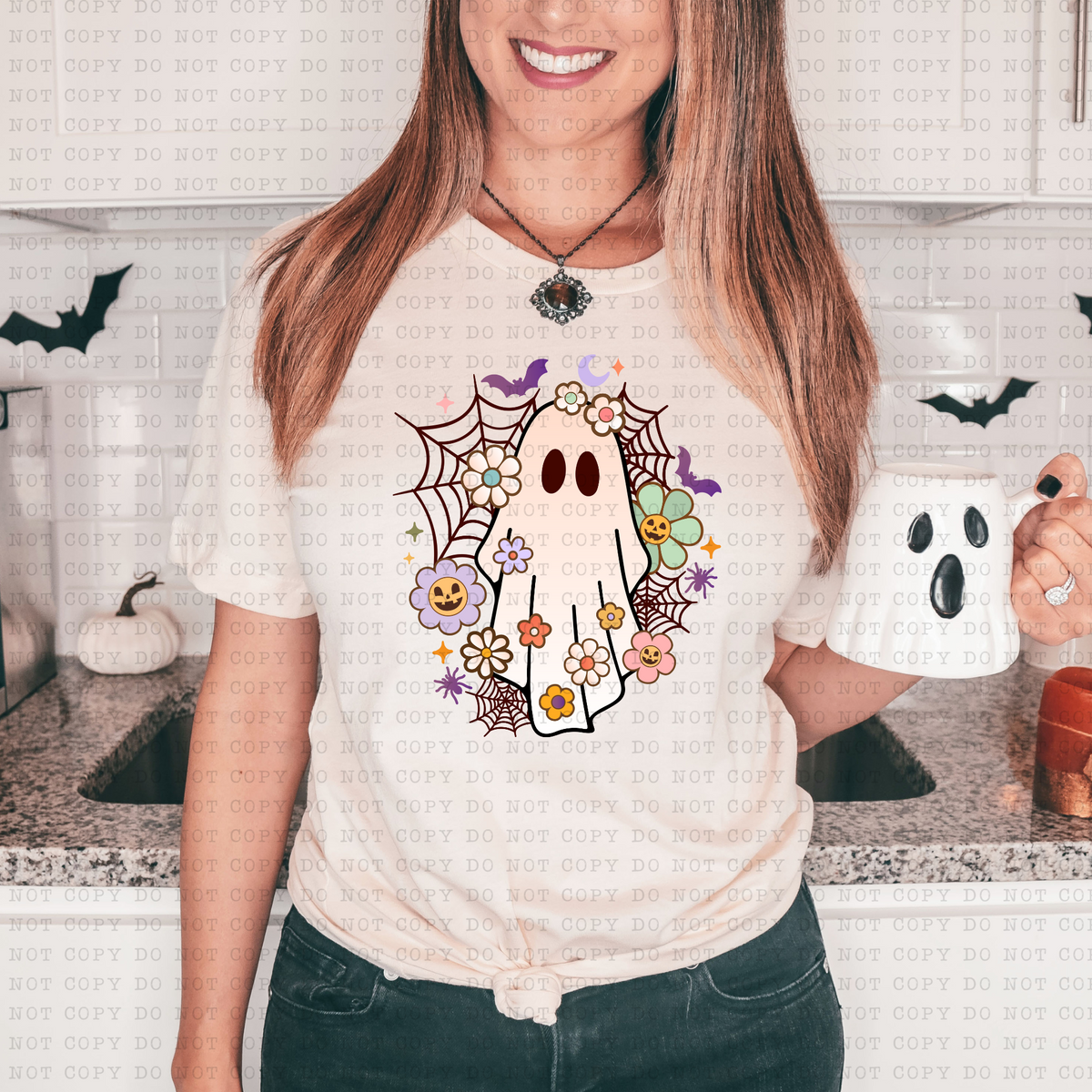 Floral Ghost (Black Cobweb, Boho, Retro) 3113 DTF Transfers