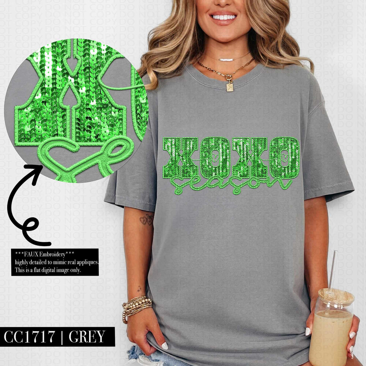 Xoxo season dark green sequin (HW) 73562 DTF transfer