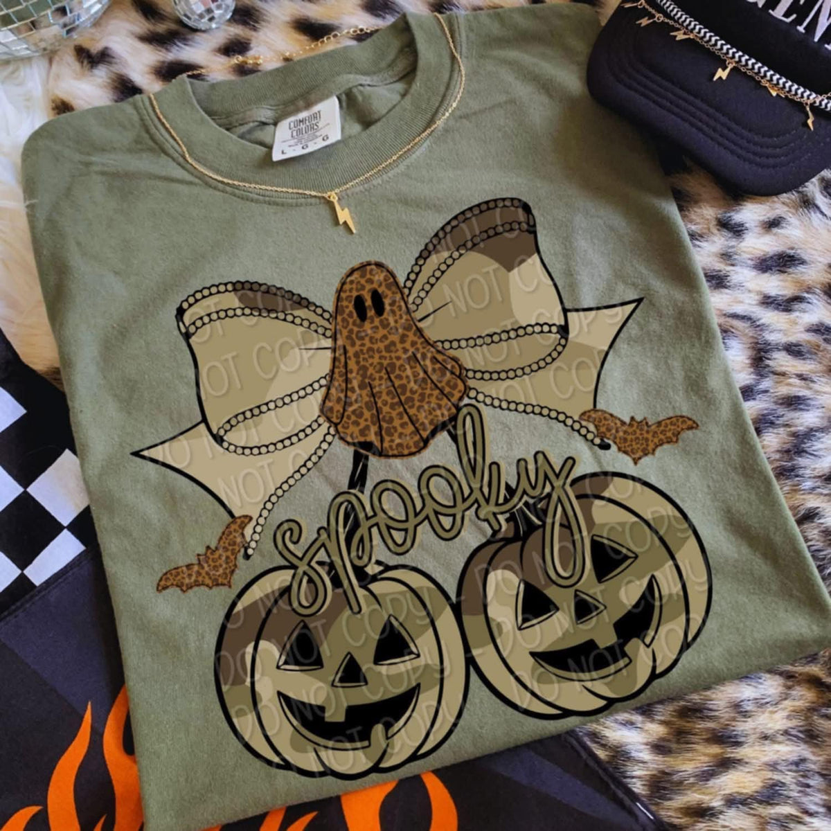 Spooky Camo Pumpkin Bow Cherries (digi) DTF transfer