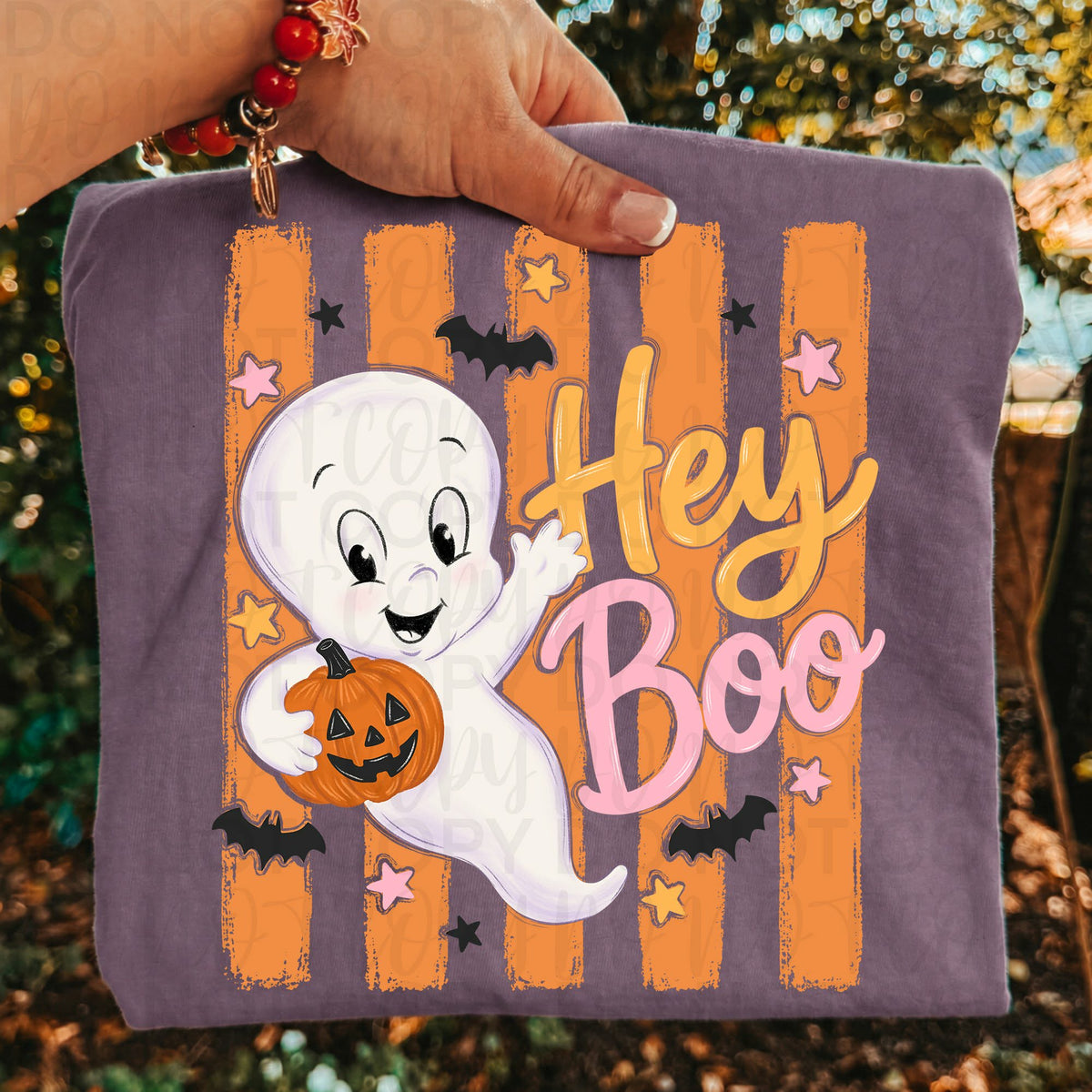 Hey boo Casper orange stripe background    (UAC) DTF Transfer