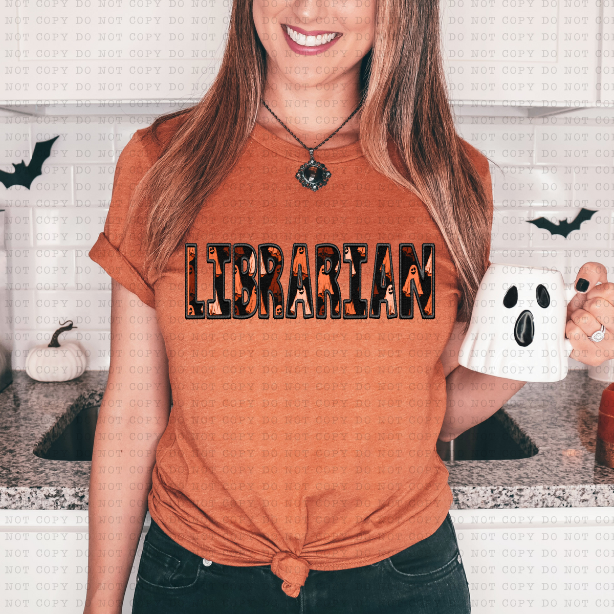 Librarian Faux Embroidery Ghosts 3128 DTF TRANSFER