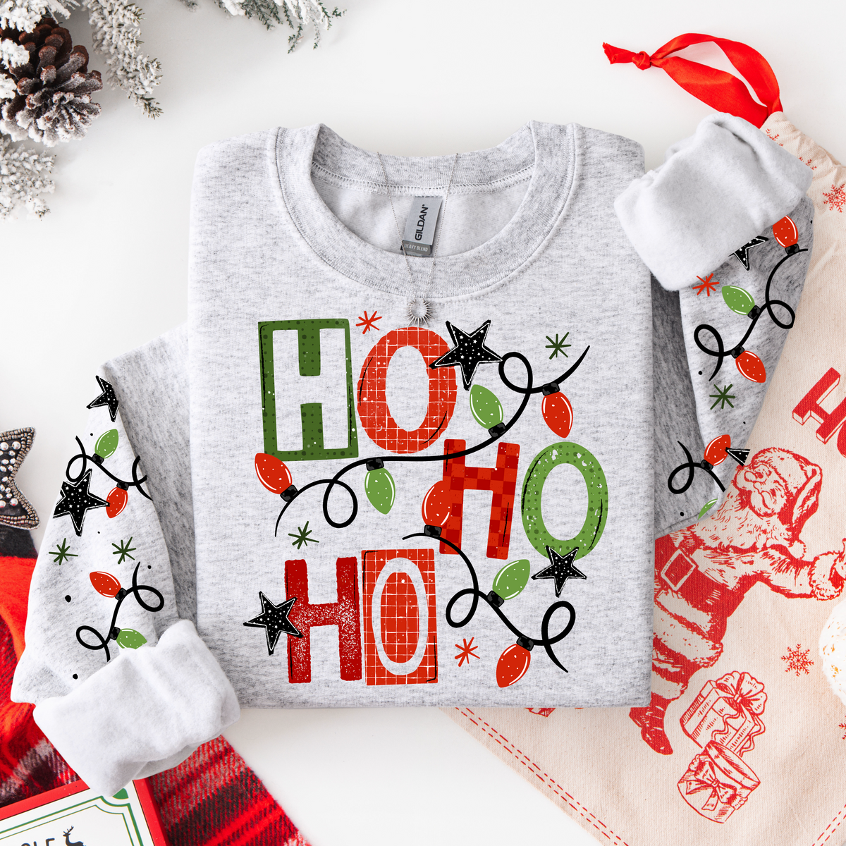 Ho ho ho lights red (set two sleeves) (csc) DTF Transfer