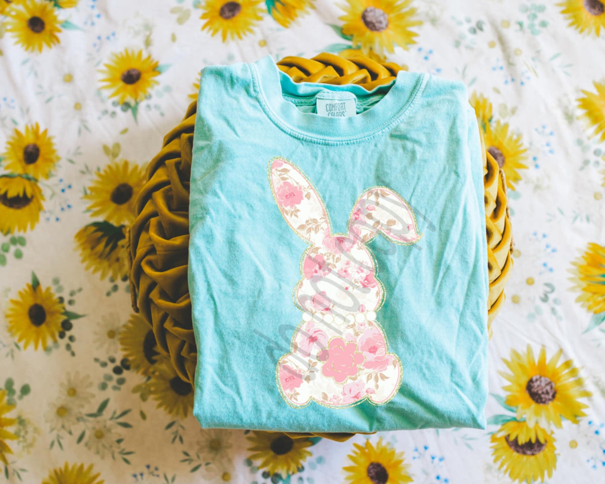 Pink floral bunny 87736 DTF transfer