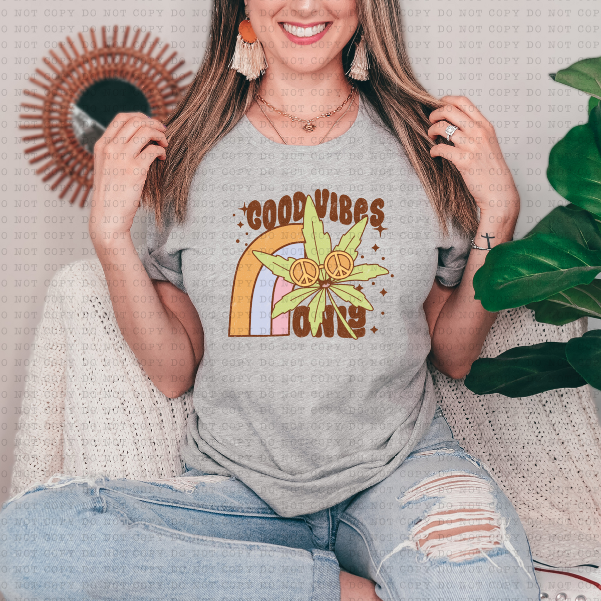 Good Vibes Only (retro, vintage, rainbow, weed) 3155 DTF Transfer
