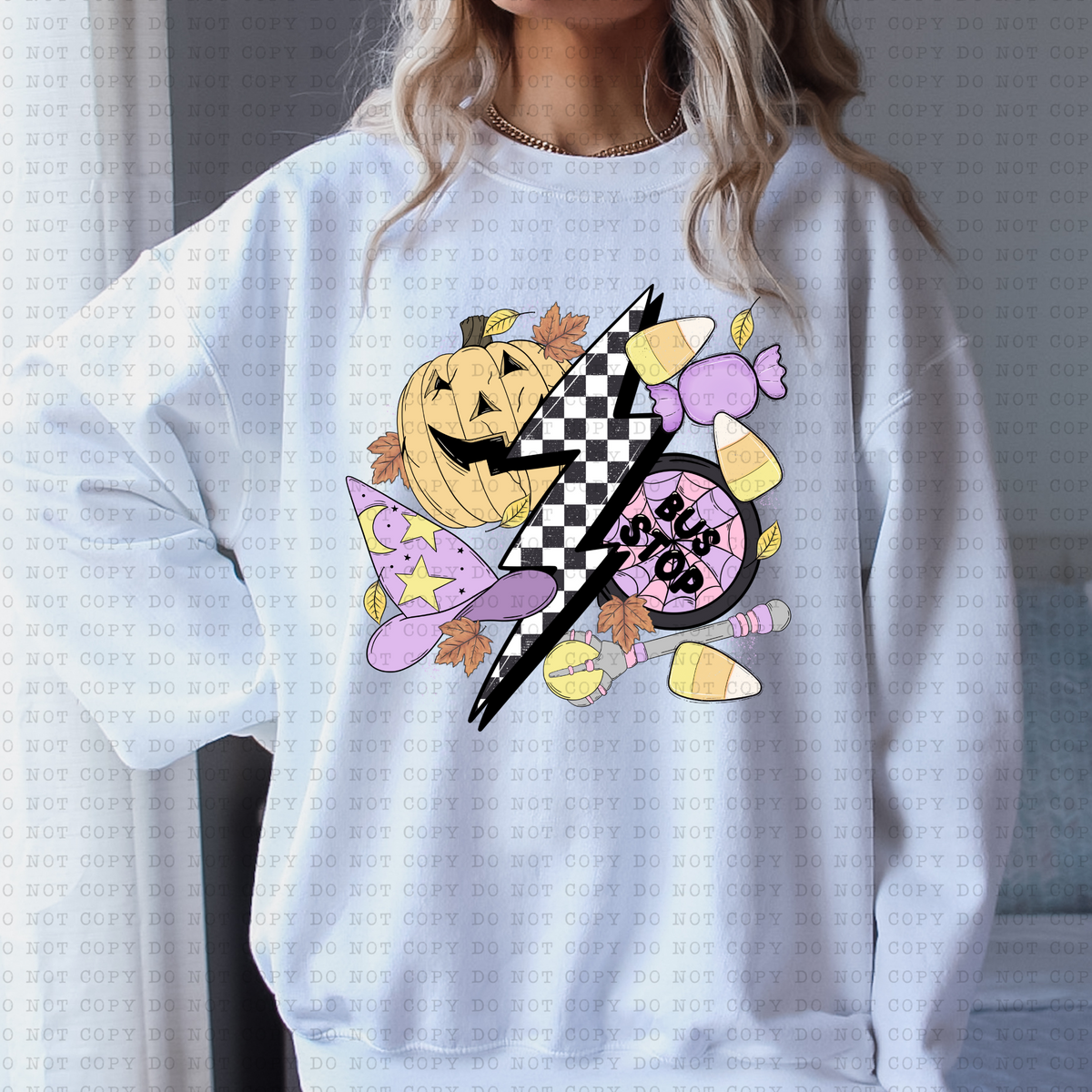 Bus Stop (groovy, disco, lightning, checkered) 3169 DTF Transfer