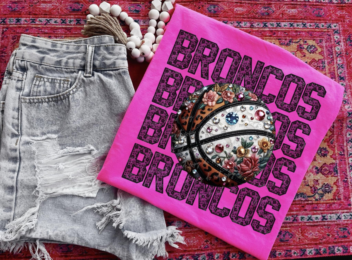 Broncos bedazzled basketball (VIRGO) 94456 DTF transfer