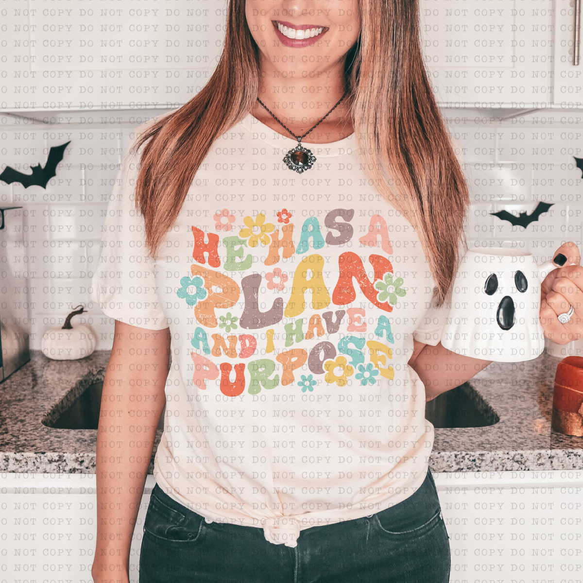 He Has A Plan And I Have A Purpose (distressed, Flowers, boho, retro) 3179 DTF Transfer