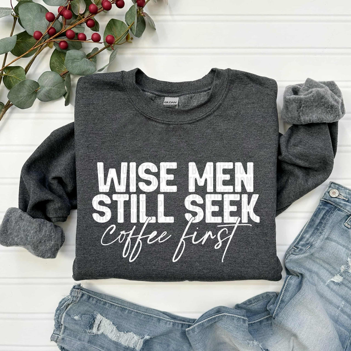Wise men seek coffee first WHITE (SDD) DTF transfer