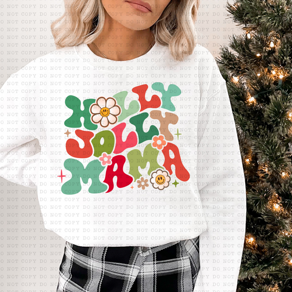 Holly Jolly Mama (floral, smile, boho, retro) 3180 DTF Transfer