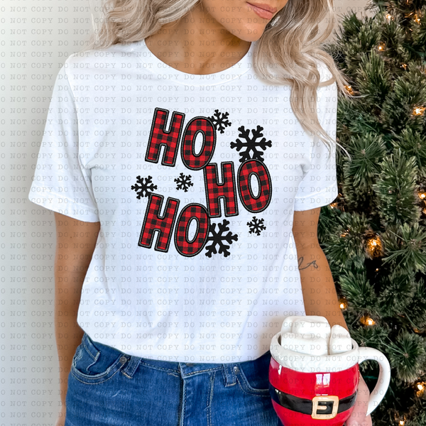 Ho Ho Ho (Red and Black Checkered, Snowflakes) 3188 DTF Transfer