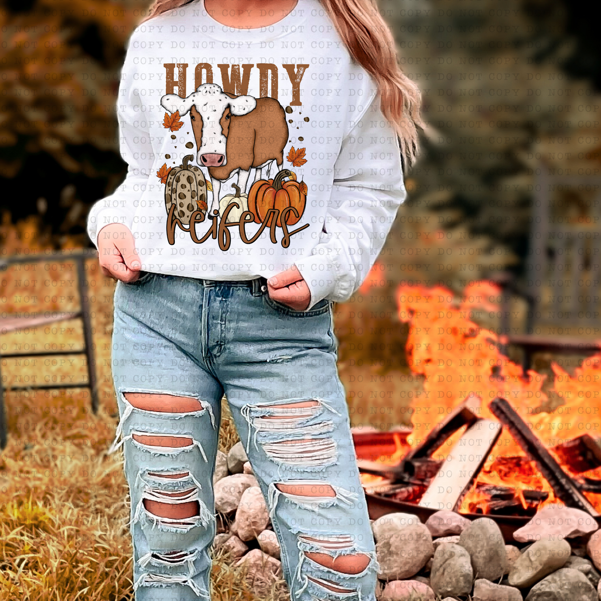 Howdy Heifers (pumpkins, cow, leaves) 3189 DTF Transfer