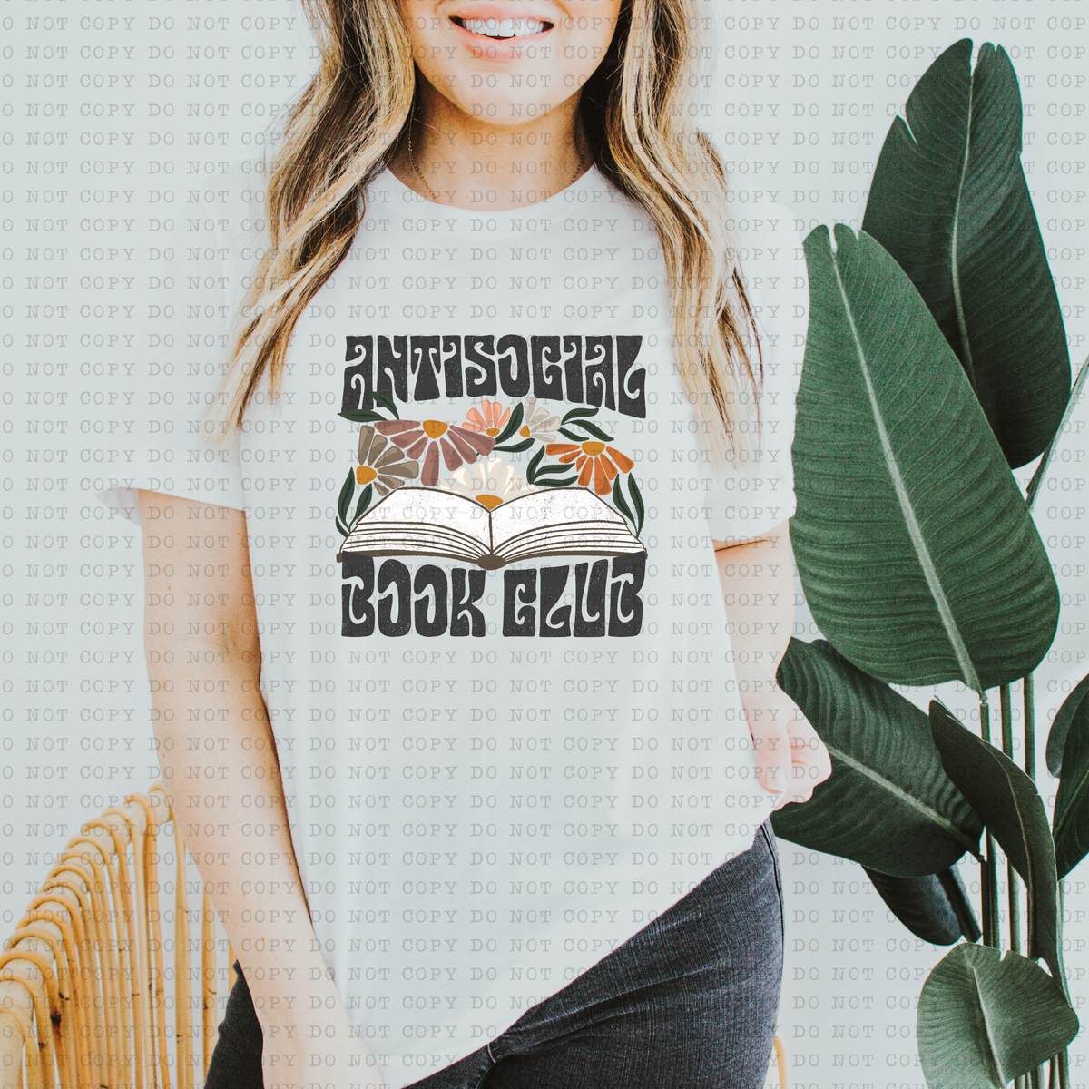Antisocial Book Club (books, floral, retro) 3199 DTF Transfer