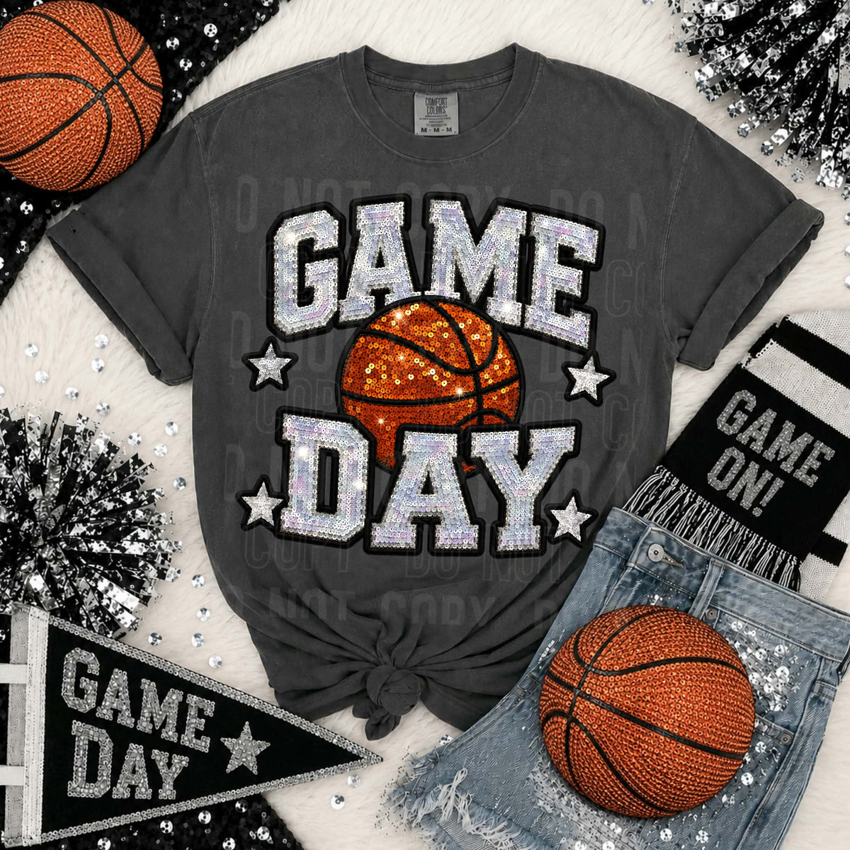 Game day basketball silver sequins SBB DTF Transfer