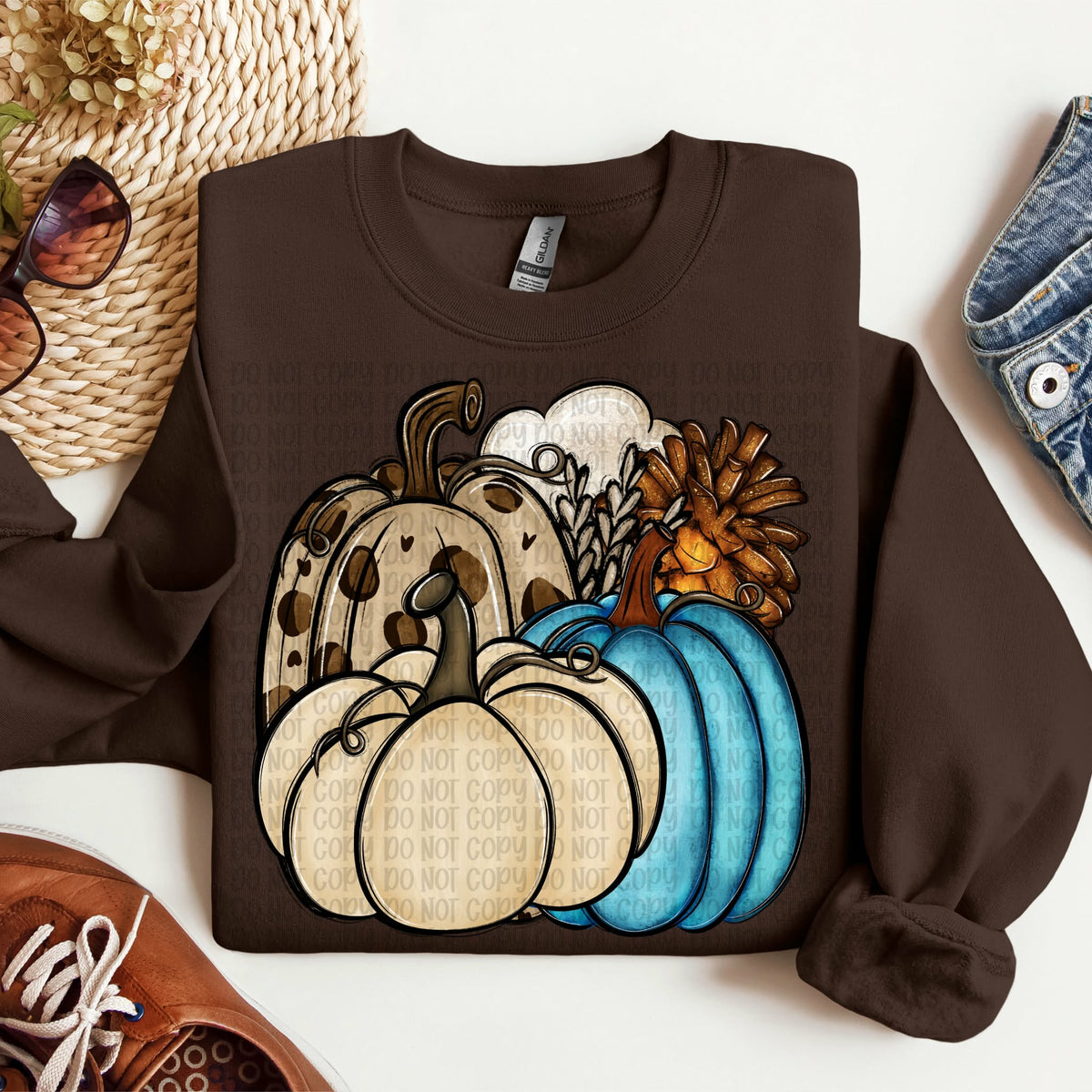 Blue tan and leopard pumpkins Sunday Special DTF transfer