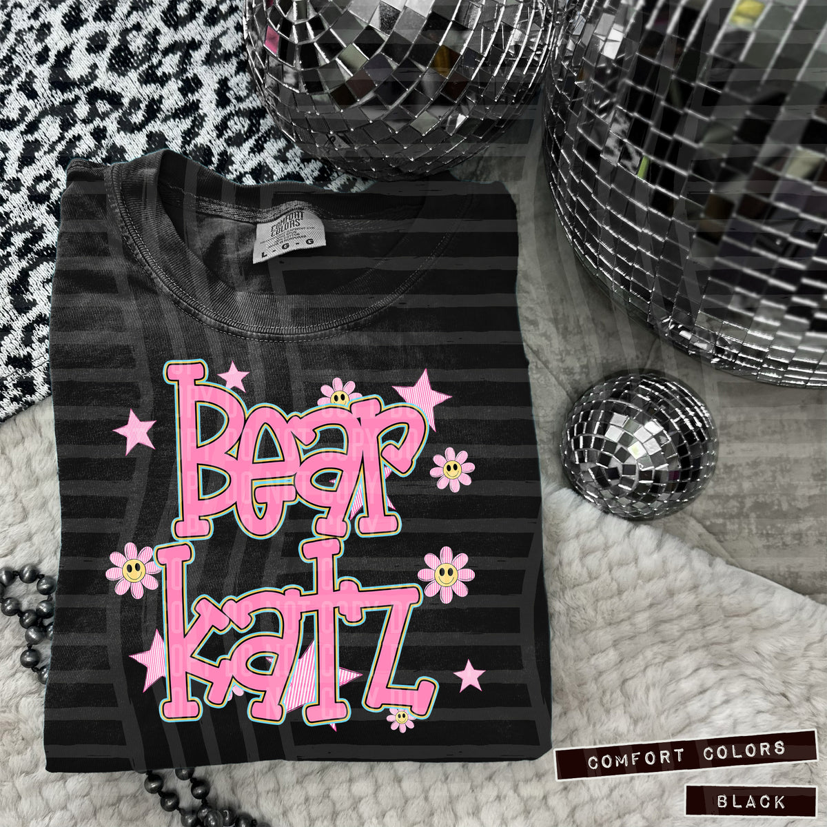 Bearkatz Pink Flowers And Stars 104917 DTF transfer