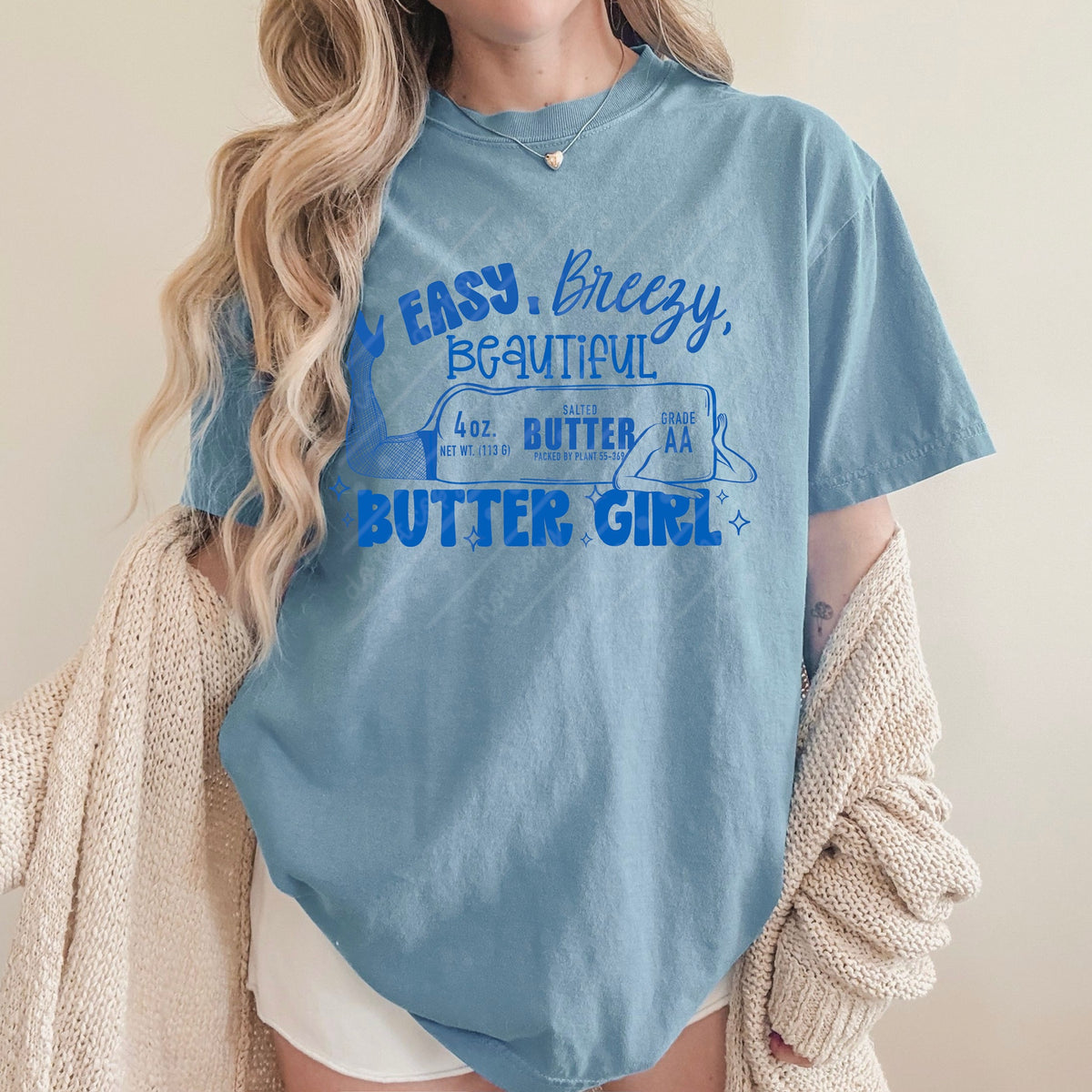 Easy Breezy butter girl BLUE (scarlow) DTF transfer