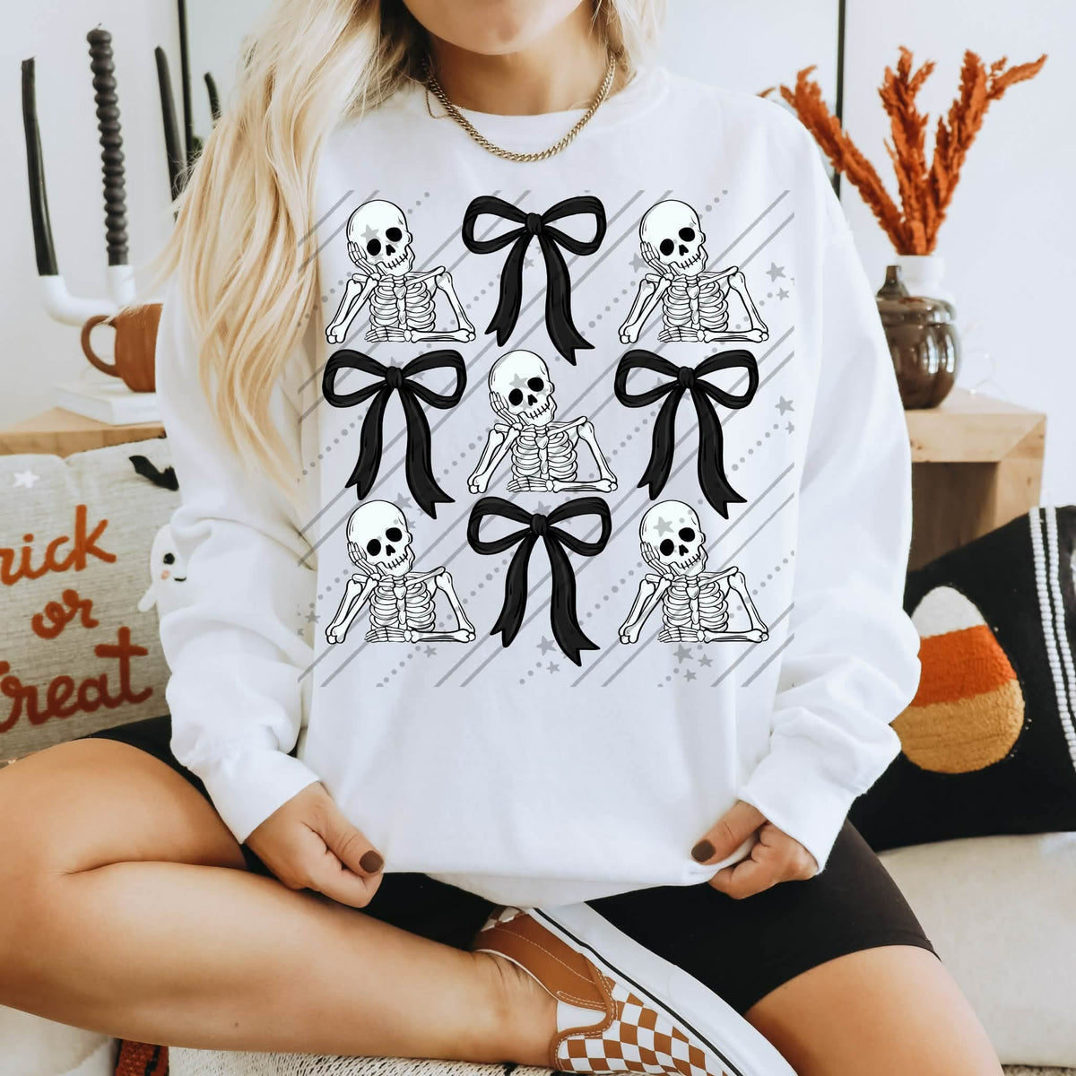 Skeleton black bow collage (Carter) Sunday Special DTF transfer