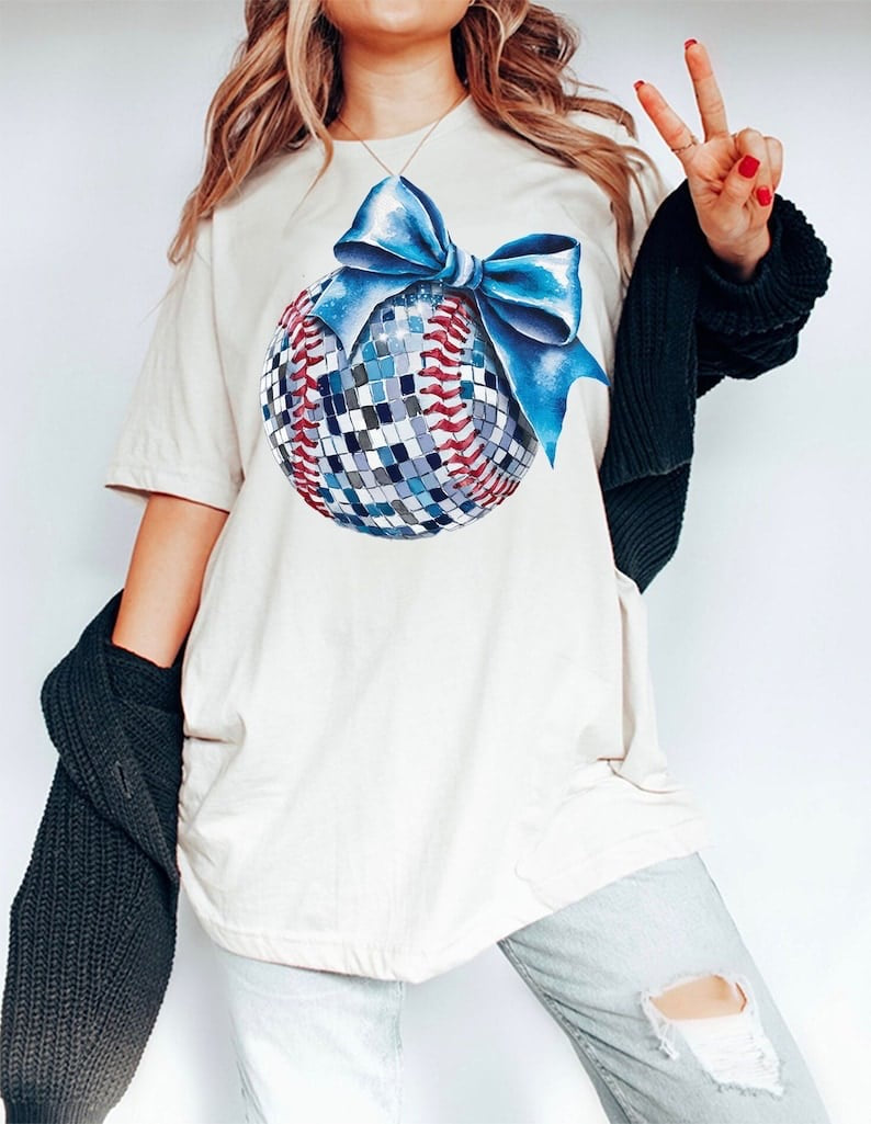 Sequin baseball blue bow 55300 DTF transfer