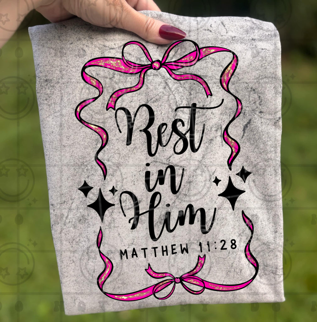 Rest In Him pink bow frame (HW) DTF Transfer